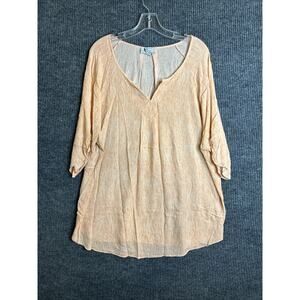 Christian Caliendo Womens Blouse Plus Size 3XL Orange Crepe Short Sleeve Rayon